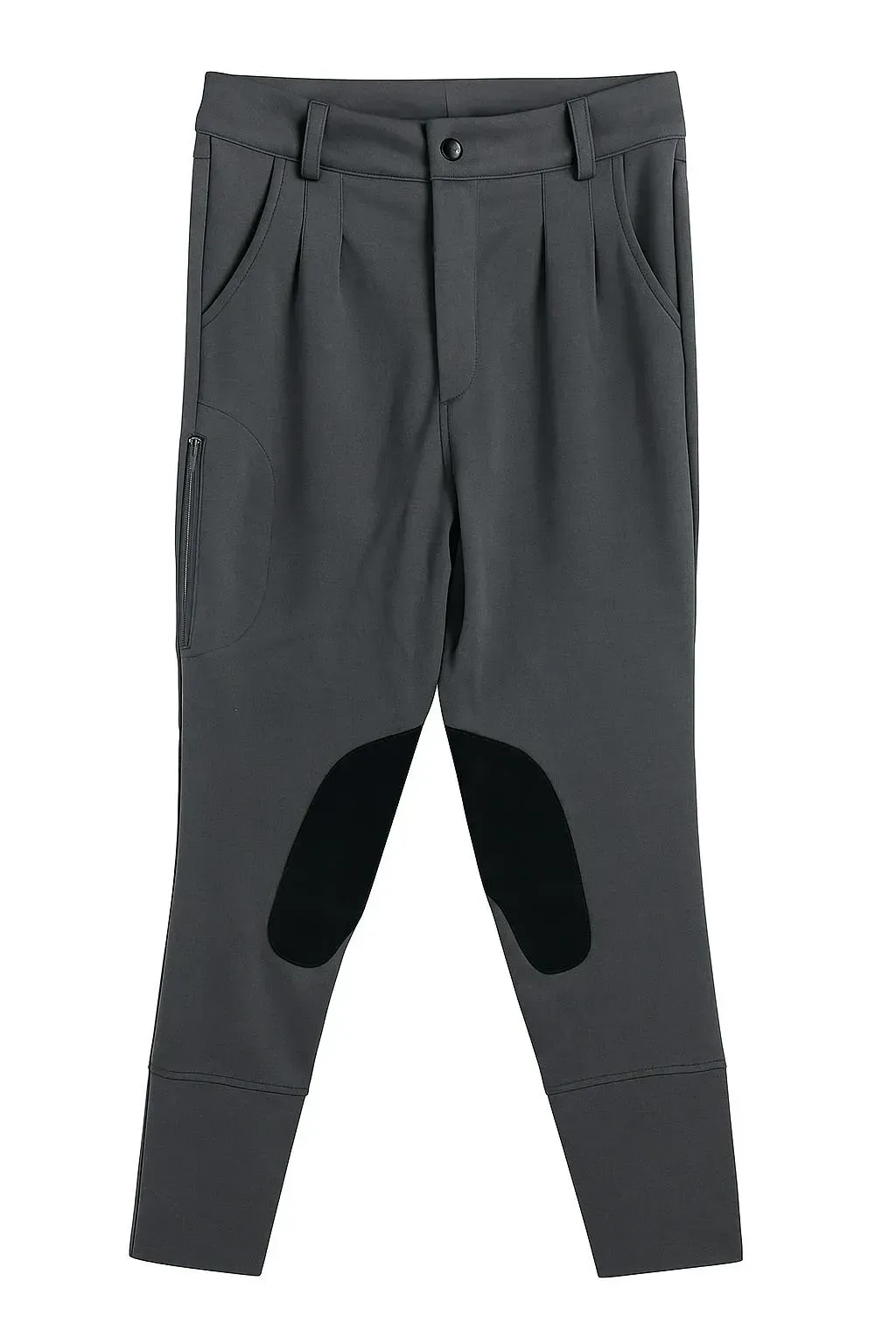 Erkek Deri Detaylı Binici Pantolonu Gri