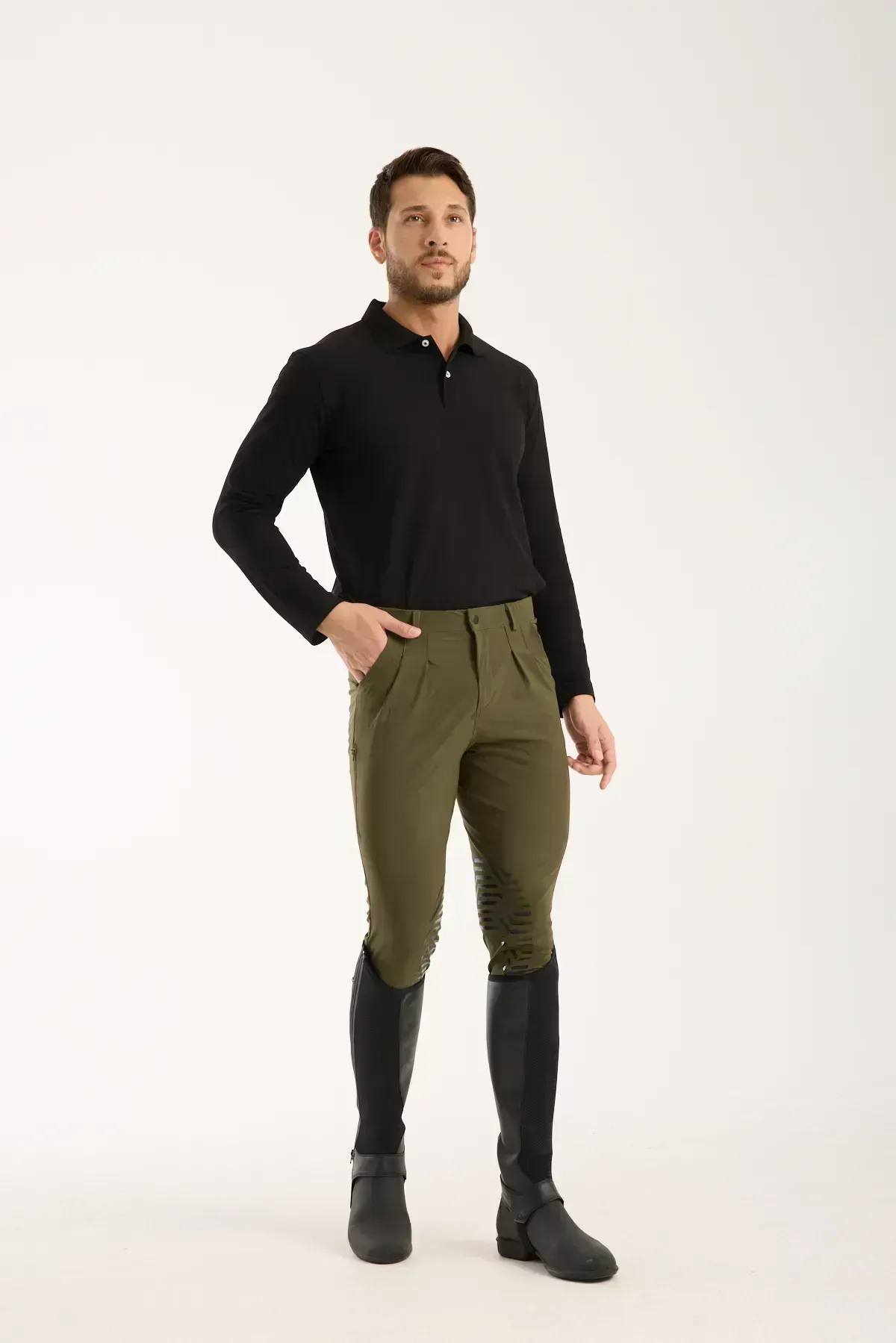 Silikon ve Cep Detaylı Binici Erkek Pantolonu Asker Yeşili 