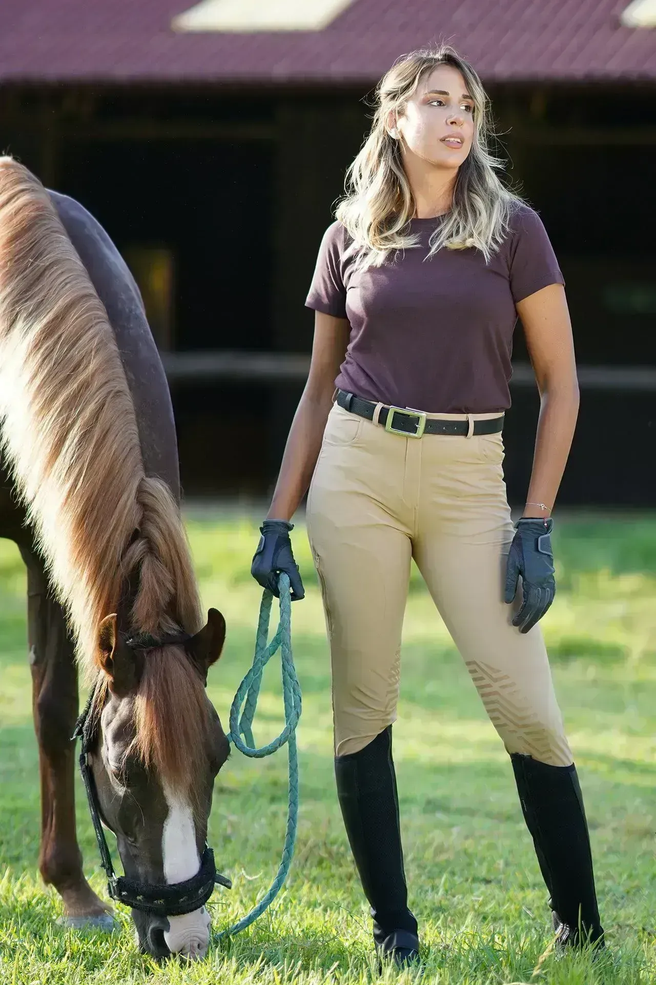 Silikon ve Cep Detaylı Kadın Binici Pantolonu Taş