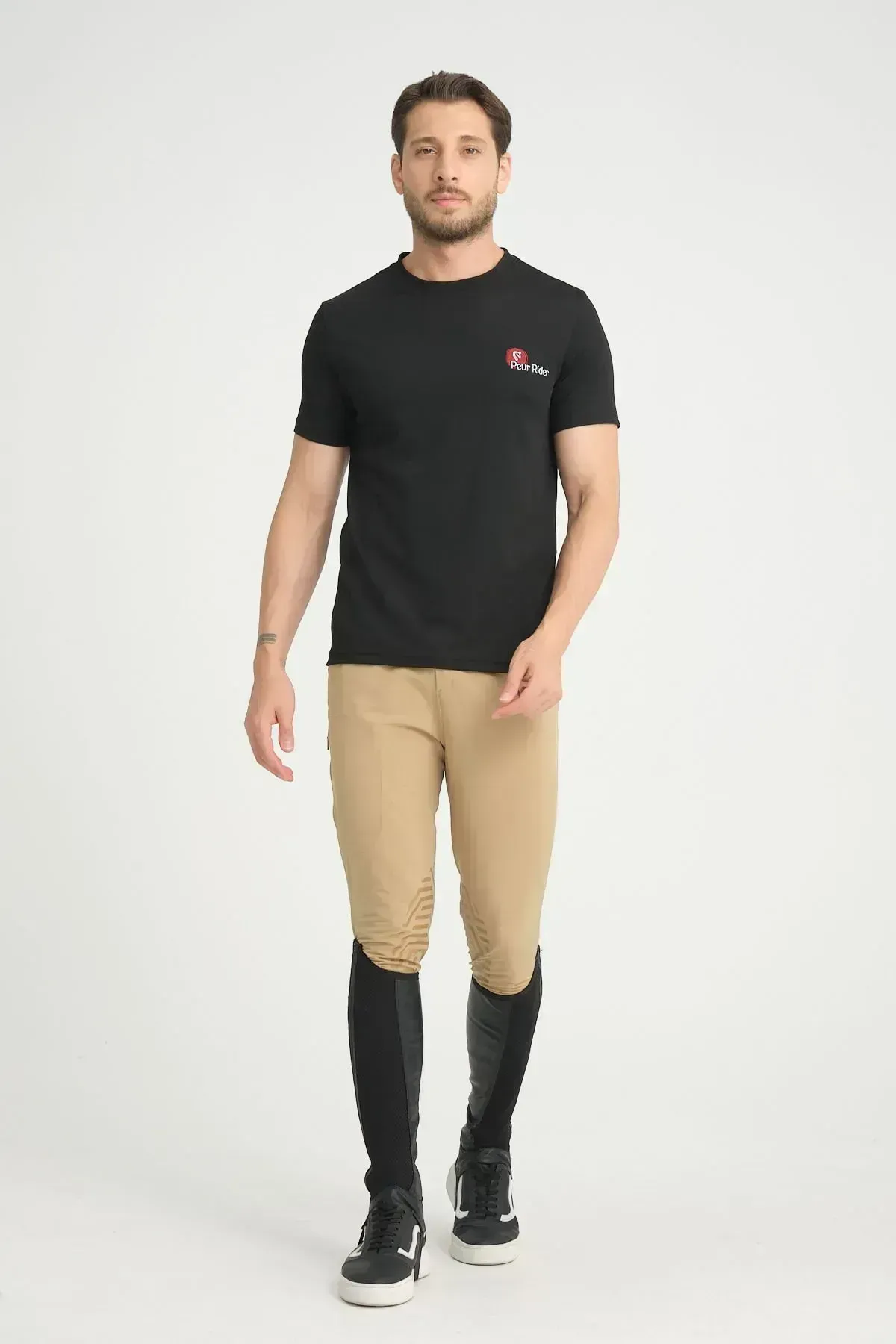 Siyah Renk Kısa Kollu Erkek Binici T-shirt