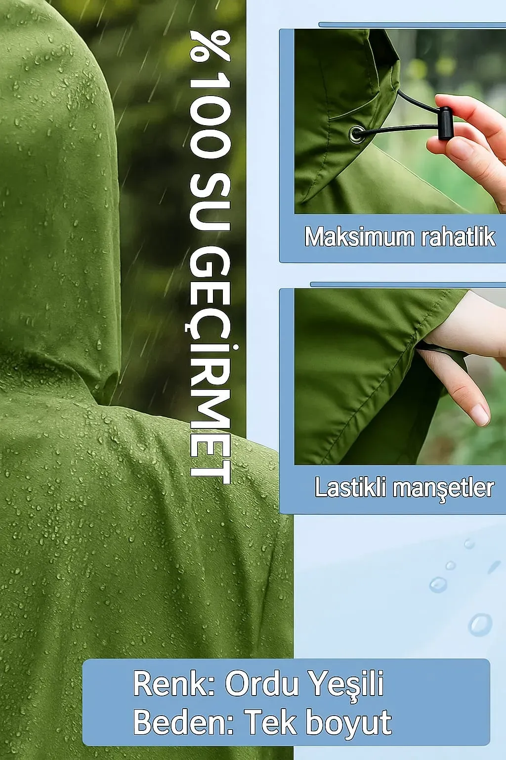 Yeşil Renk Unisex Binici Yağmurluk 